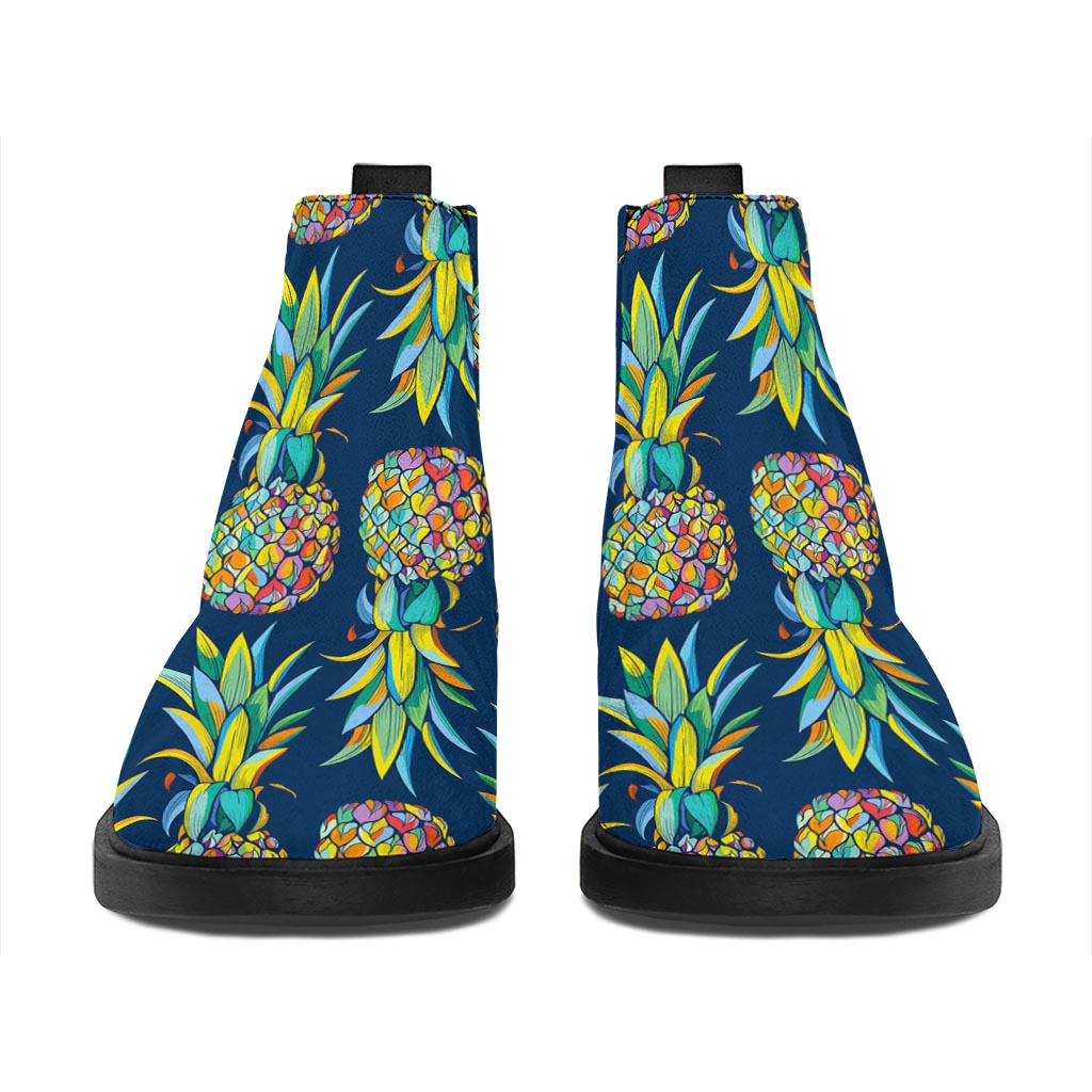 Colorful Pineapple Pattern Print Flat Ankle Boots