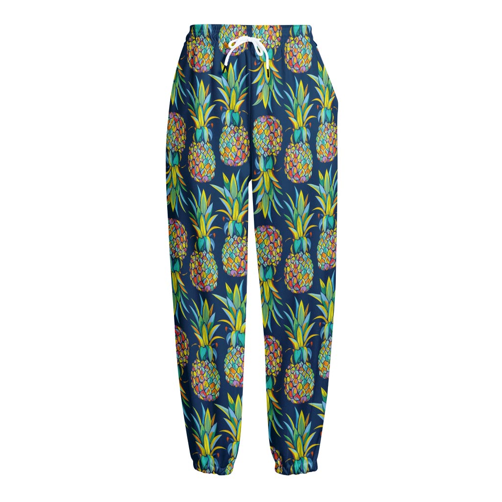 Colorful Pineapple Pattern Print Fleece Lined Knit Pants