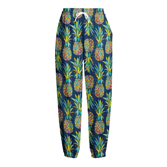 Colorful Pineapple Pattern Print Fleece Lined Knit Pants