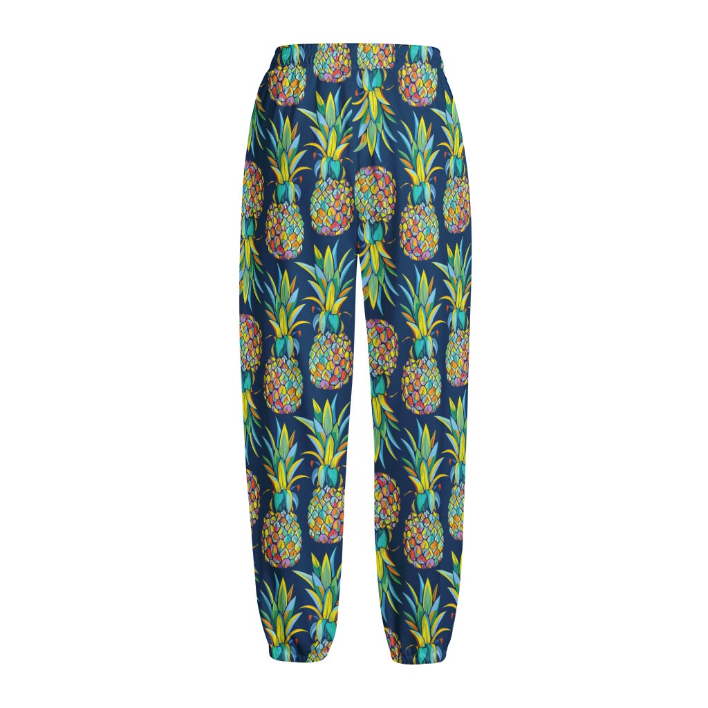 Colorful Pineapple Pattern Print Fleece Lined Knit Pants