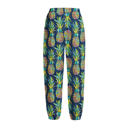 Colorful Pineapple Pattern Print Fleece Lined Knit Pants