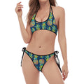 Colorful Pineapple Pattern Print Halter Scoop Tie Side Bikini