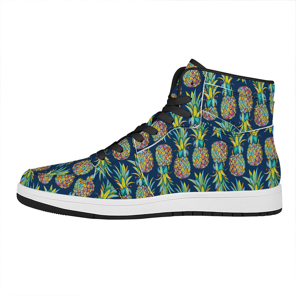 Colorful Pineapple Pattern Print High Top Leather Sneakers