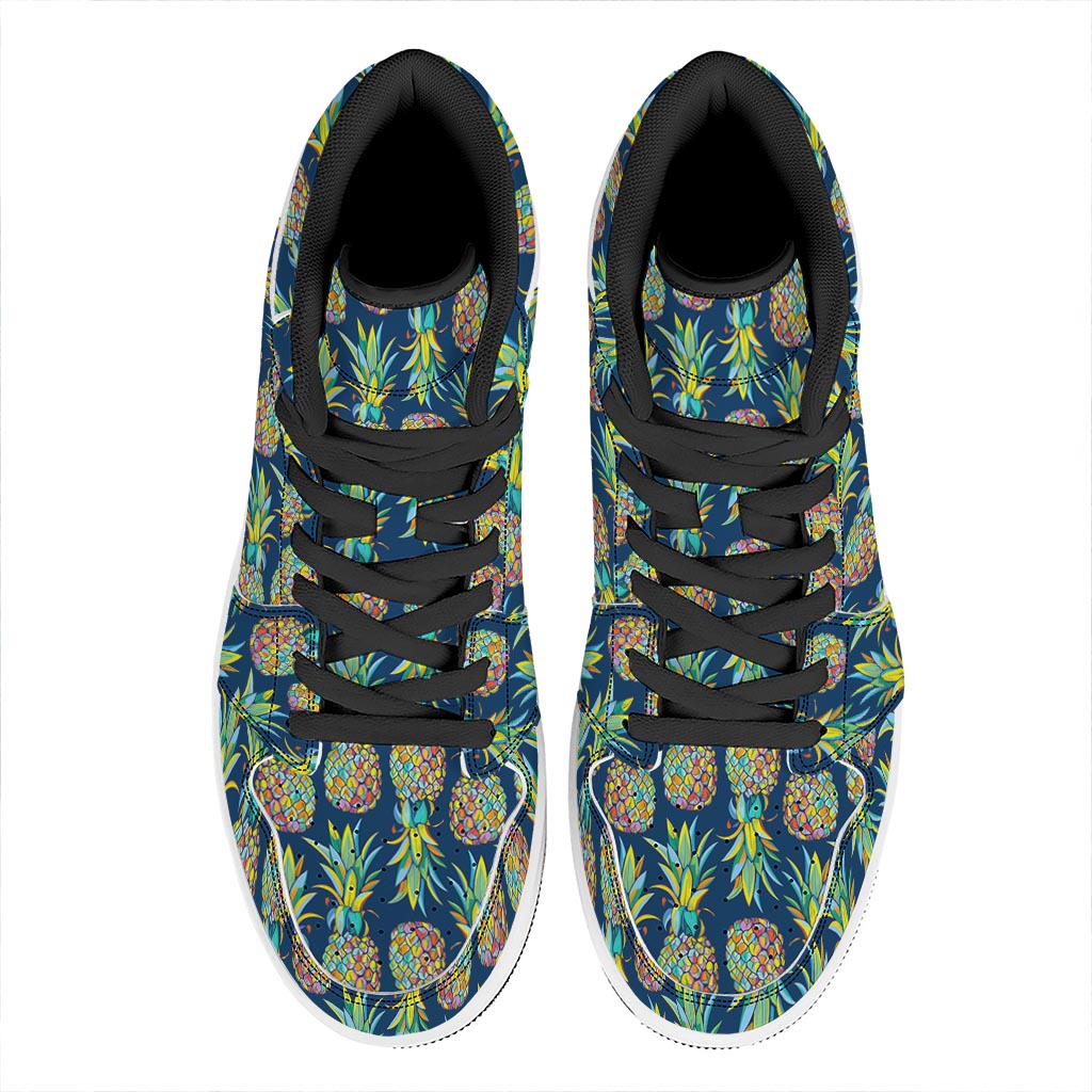Colorful Pineapple Pattern Print High Top Leather Sneakers