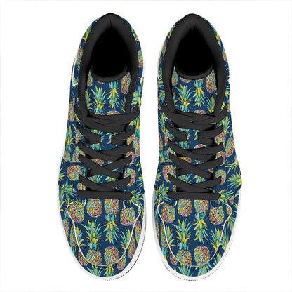 Colorful Pineapple Pattern Print High Top Leather Sneakers