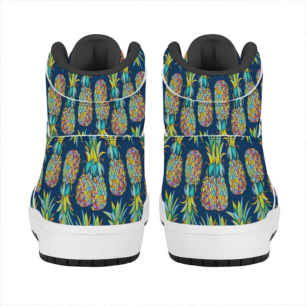 Colorful Pineapple Pattern Print High Top Leather Sneakers