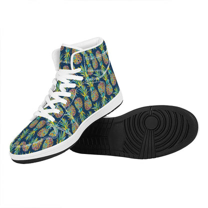 Colorful Pineapple Pattern Print High Top Leather Sneakers