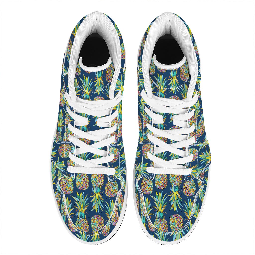 Colorful Pineapple Pattern Print High Top Leather Sneakers