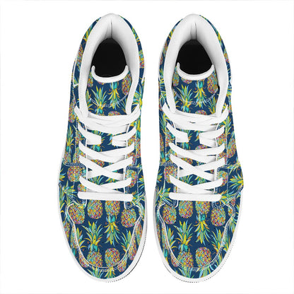 Colorful Pineapple Pattern Print High Top Leather Sneakers