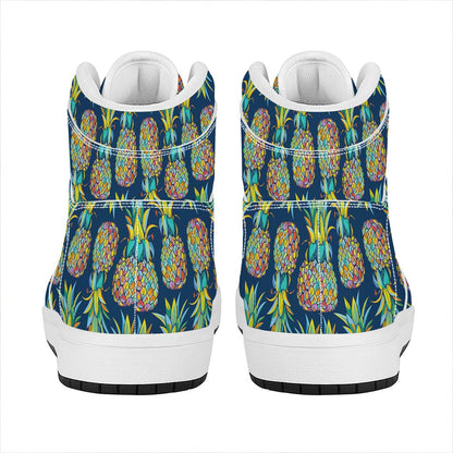 Colorful Pineapple Pattern Print High Top Leather Sneakers