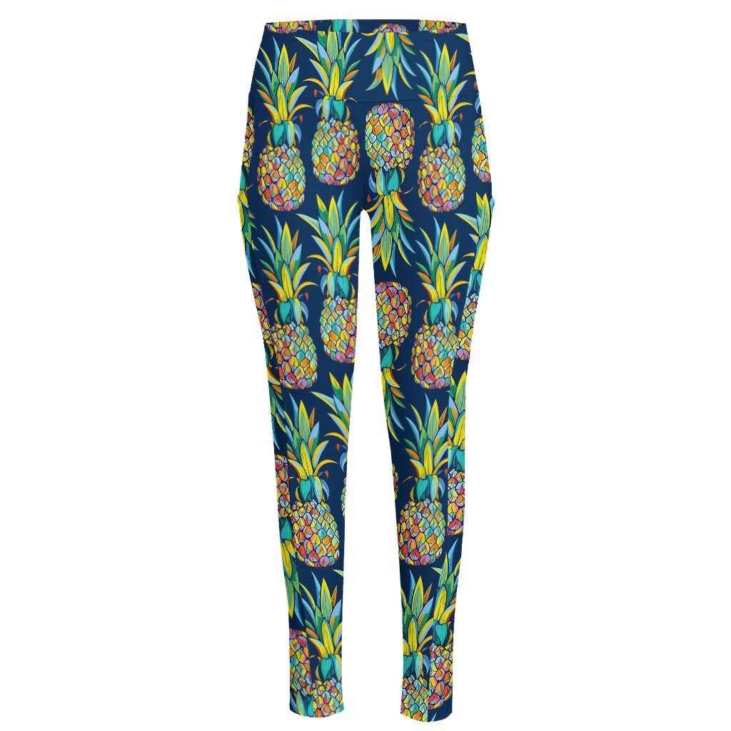 Colorful Pineapple Pattern Print High-Waisted Pocket Leggings