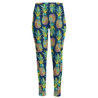 Colorful Pineapple Pattern Print High-Waisted Pocket Leggings