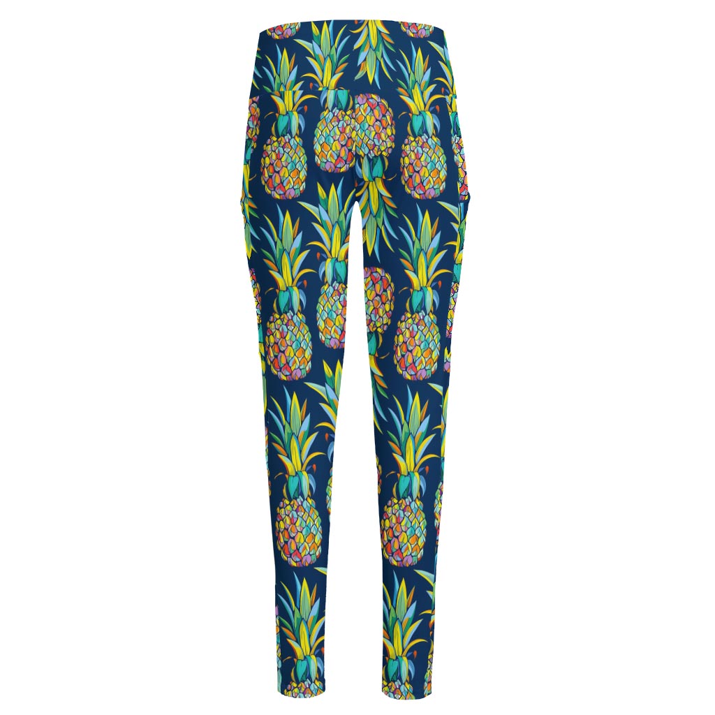 Colorful Pineapple Pattern Print High-Waisted Pocket Leggings