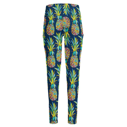 Colorful Pineapple Pattern Print High-Waisted Pocket Leggings