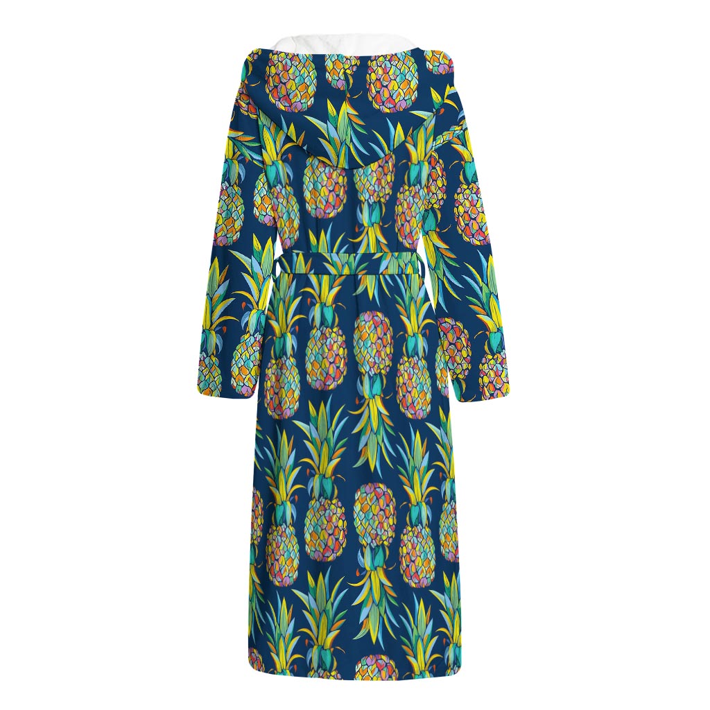 Colorful Pineapple Pattern Print Hooded Bathrobe