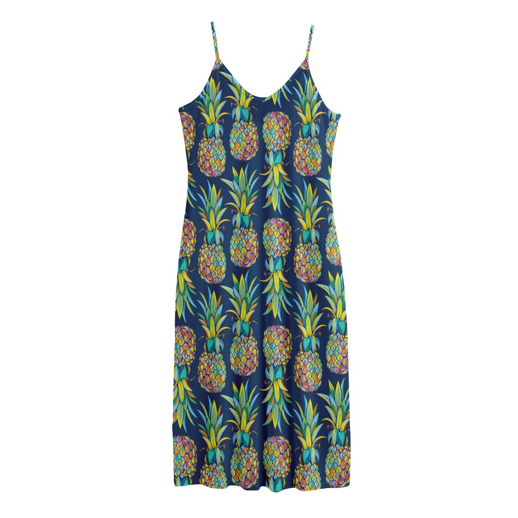 Colorful Pineapple Pattern Print Jersey Midi Cami Dress