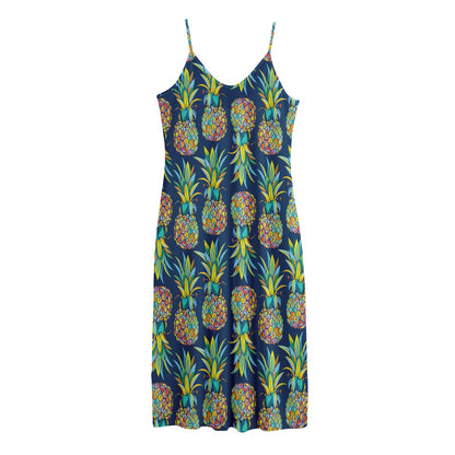 Colorful Pineapple Pattern Print Jersey Midi Cami Dress