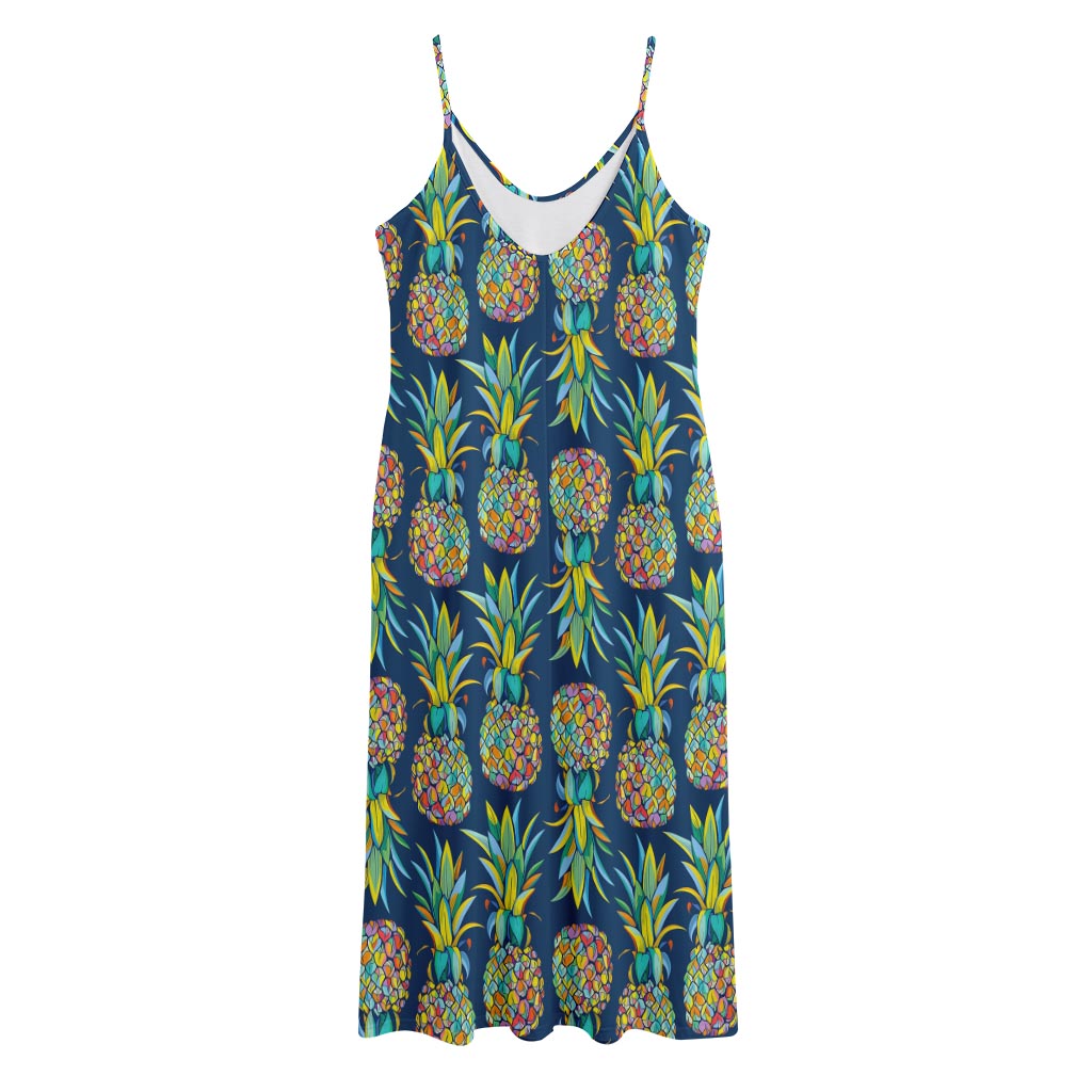 Colorful Pineapple Pattern Print Jersey Midi Cami Dress