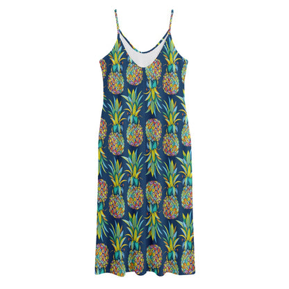 Colorful Pineapple Pattern Print Jersey Midi Cami Dress