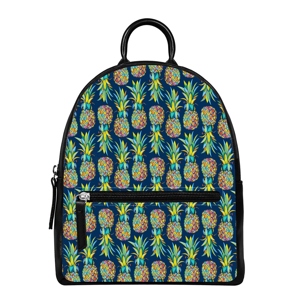 Colorful Pineapple Pattern Print Leather Backpack