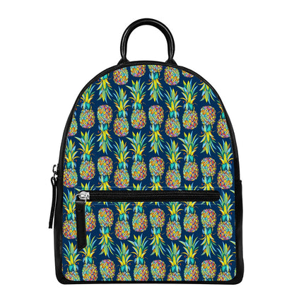 Colorful Pineapple Pattern Print Leather Backpack