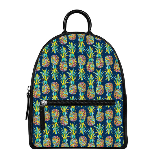 Colorful Pineapple Pattern Print Leather Backpack
