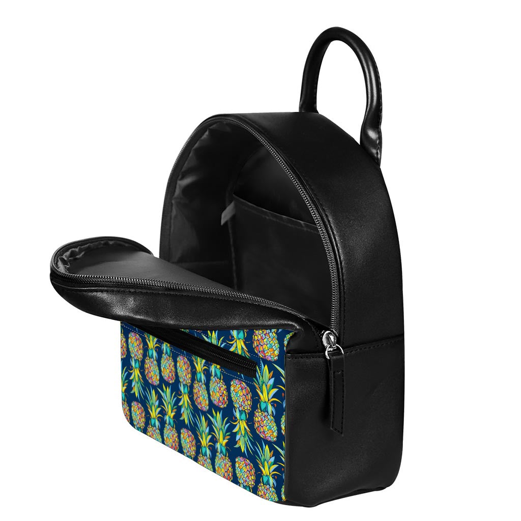 Colorful Pineapple Pattern Print Leather Backpack