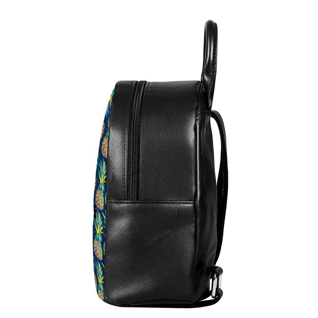 Colorful Pineapple Pattern Print Leather Backpack
