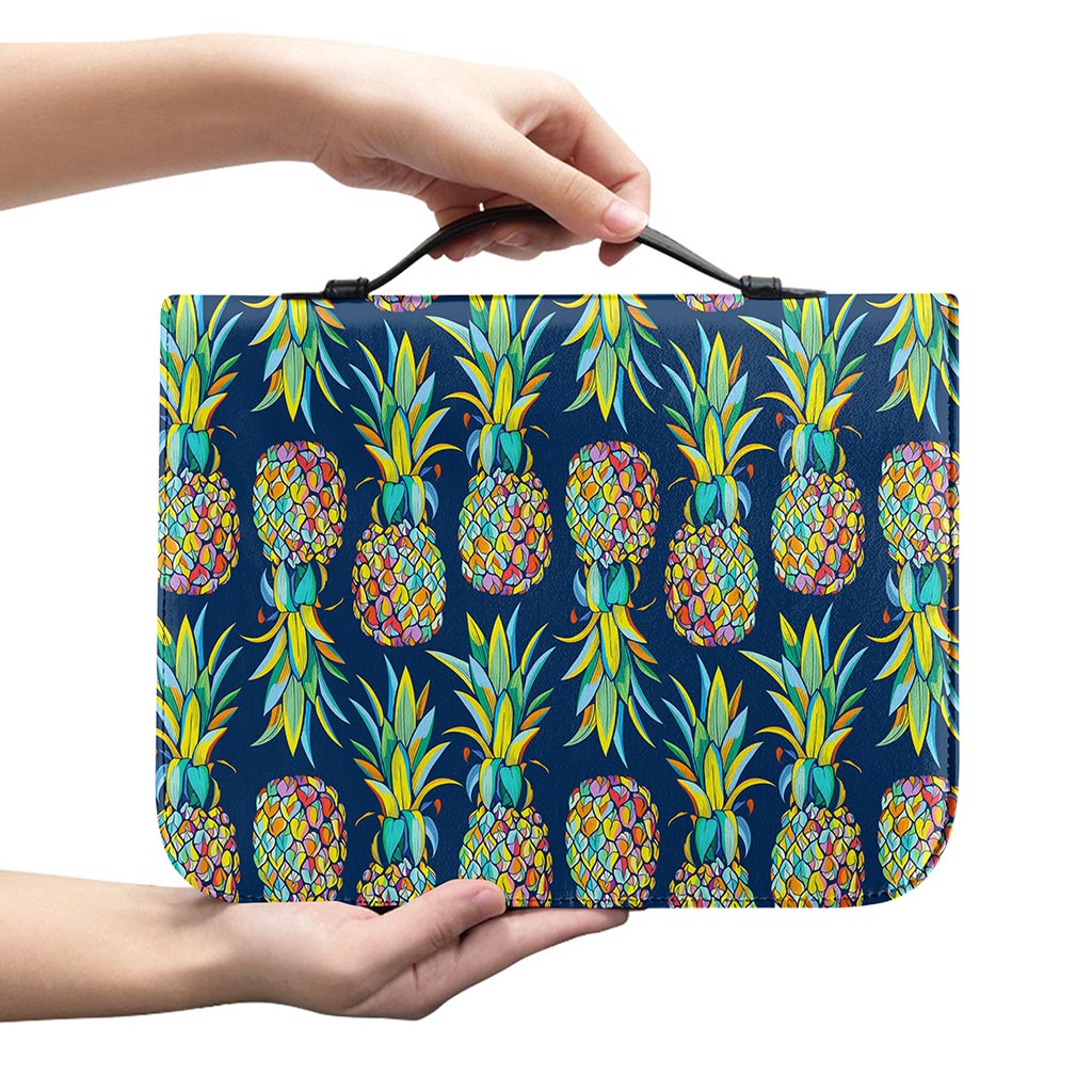 Colorful Pineapple Pattern Print Leather Bible Cover