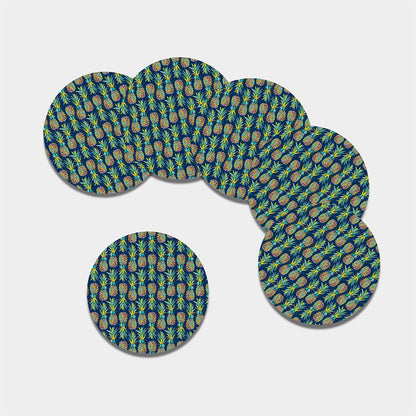 Colorful Pineapple Pattern Print Leather Coaster Set