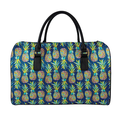 Colorful Pineapple Pattern Print Leather Duffle Bag