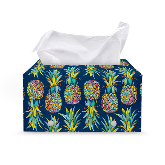Colorful Pineapple Pattern Print Leather Tissue Box Cover