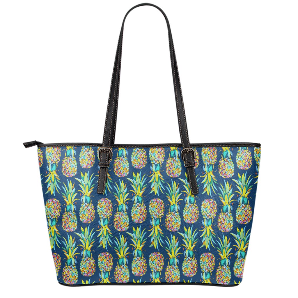 Colorful Pineapple Pattern Print Leather Tote Bag