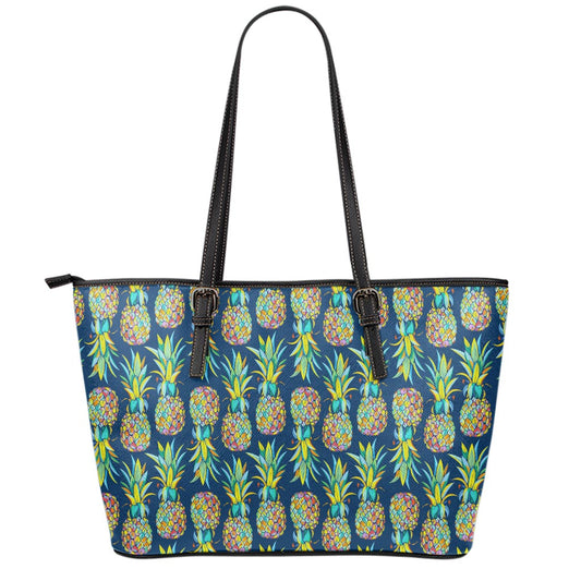 Colorful Pineapple Pattern Print Leather Tote Bag