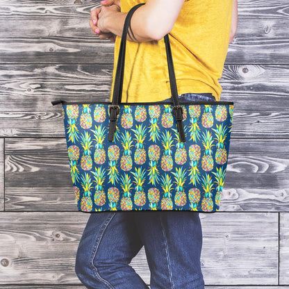 Colorful Pineapple Pattern Print Leather Tote Bag