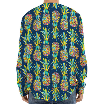 Colorful Pineapple Pattern Print Long Sleeve Baseball Jersey