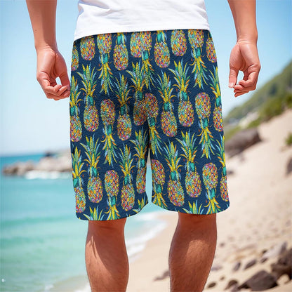 Colorful Pineapple Pattern Print Men's Cargo Shorts