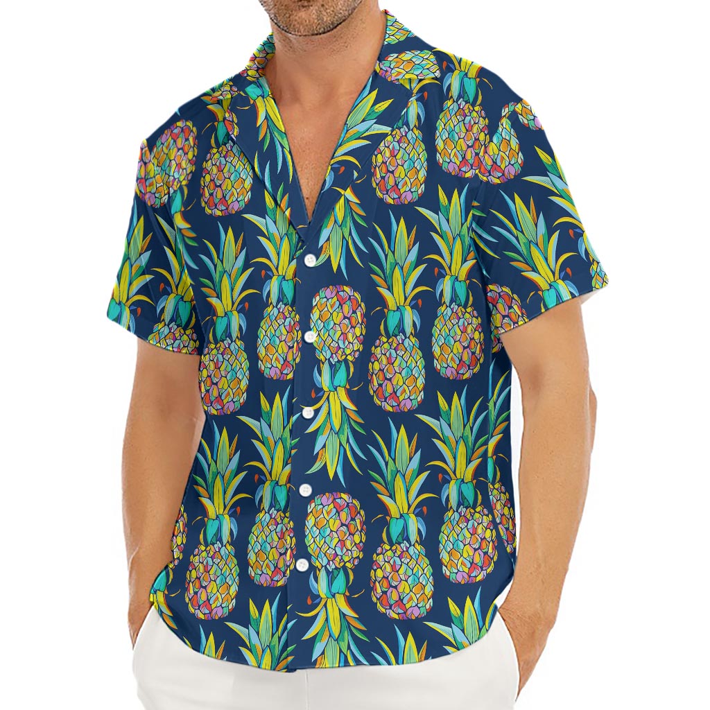 Colorful Pineapple Pattern Print Men's Deep V-Neck Shirt