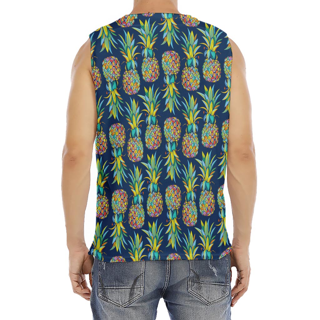 Colorful Pineapple Pattern Print Men's Fitness Tank Top