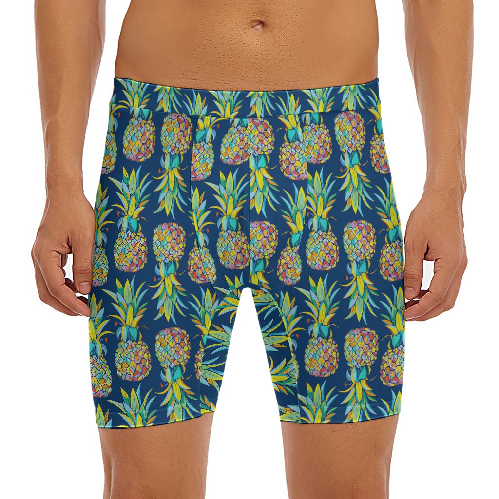 Colorful Pineapple Pattern Print Men's Long Boxer Briefs