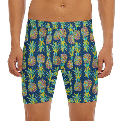 Colorful Pineapple Pattern Print Men's Long Boxer Briefs