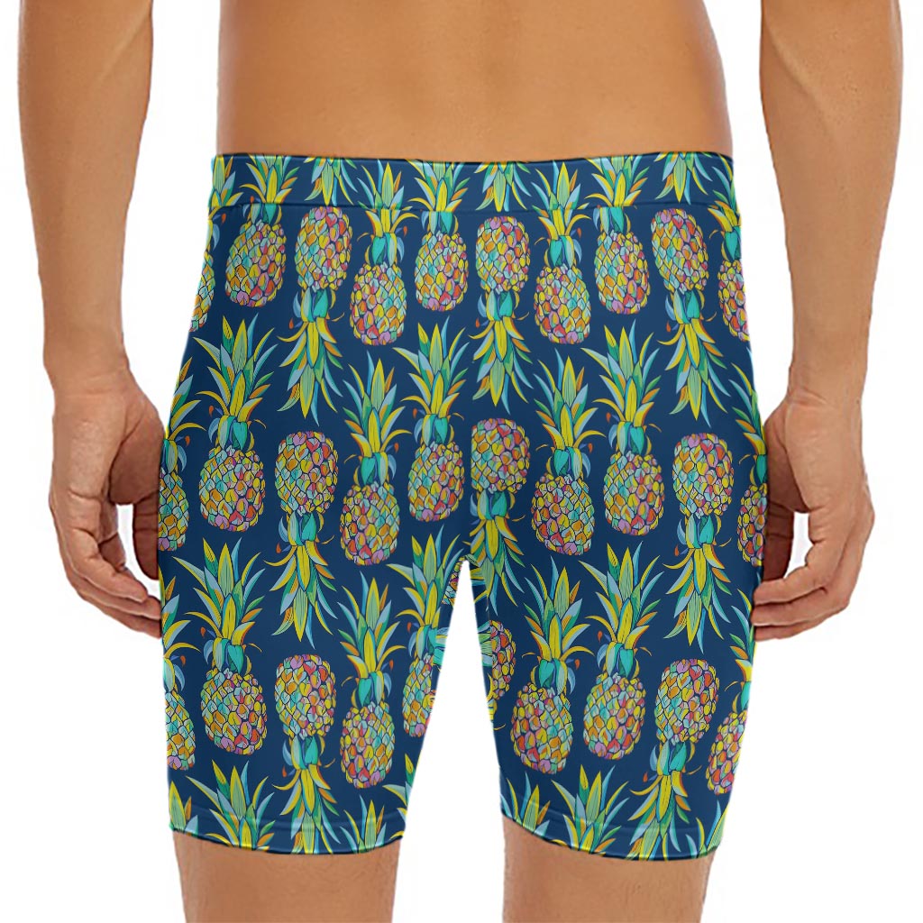 Colorful Pineapple Pattern Print Men's Long Boxer Briefs