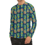 Colorful Pineapple Pattern Print Men's Long Sleeve Rash Guard