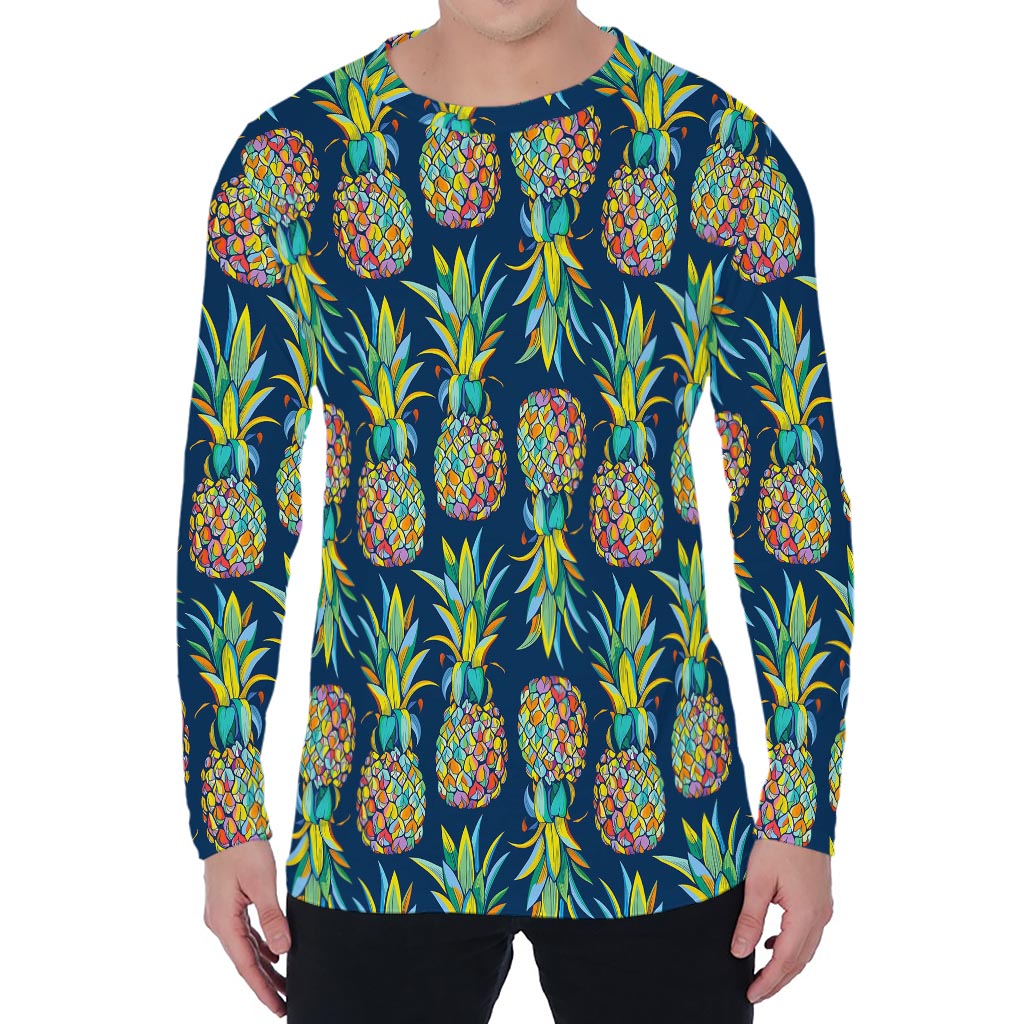 Colorful Pineapple Pattern Print Men's Long Sleeve T-Shirt
