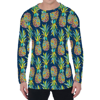 Colorful Pineapple Pattern Print Men's Long Sleeve T-Shirt