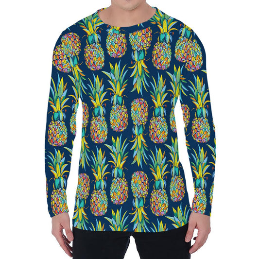 Colorful Pineapple Pattern Print Men's Long Sleeve T-Shirt