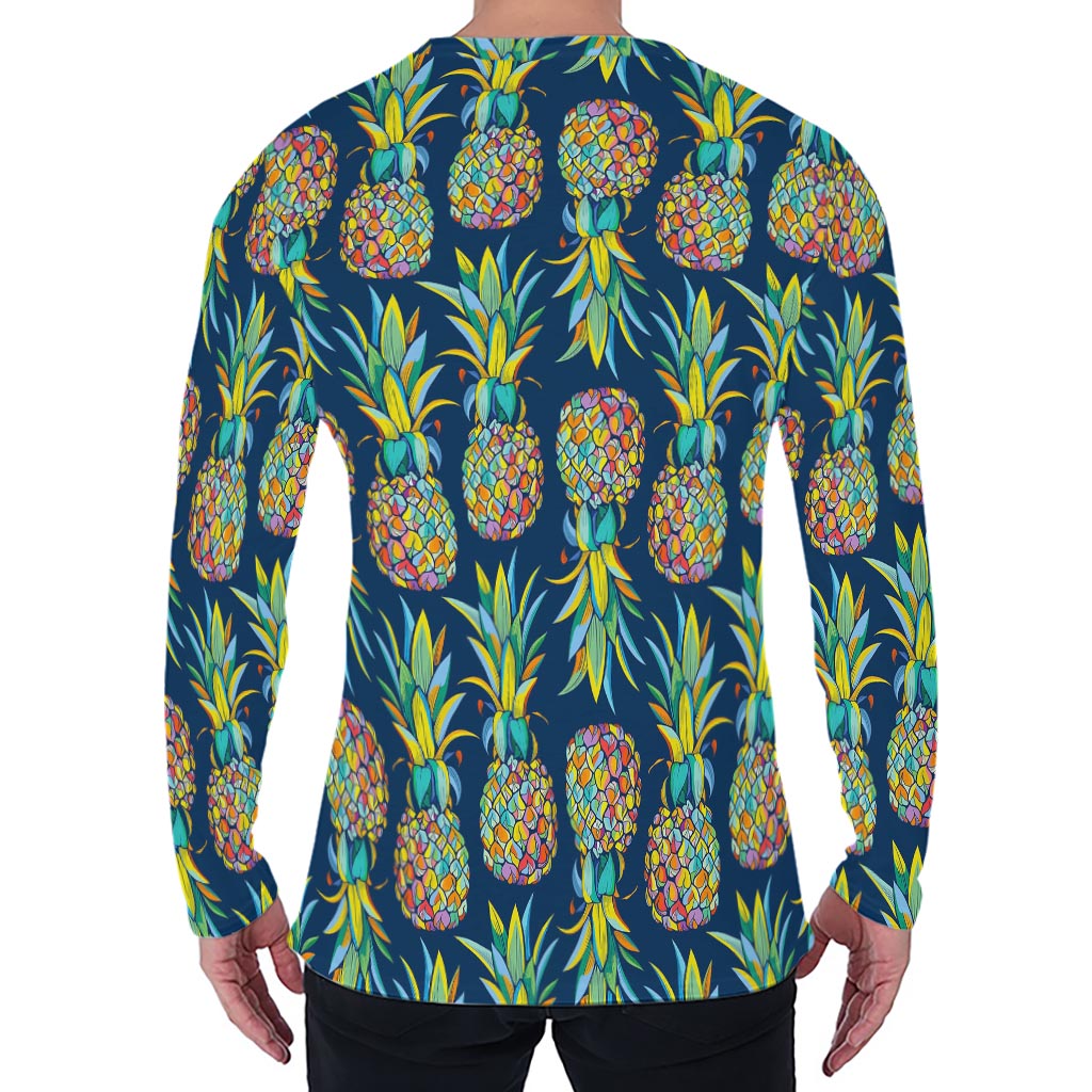Colorful Pineapple Pattern Print Men's Long Sleeve T-Shirt