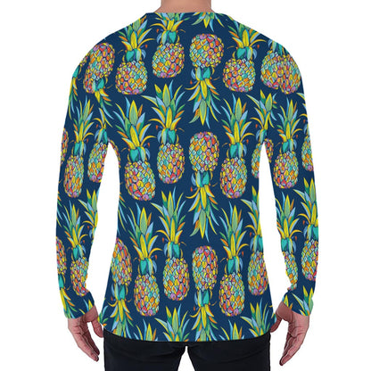 Colorful Pineapple Pattern Print Men's Long Sleeve T-Shirt