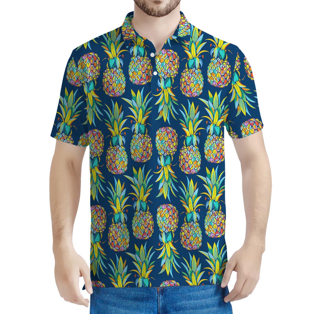 Colorful Pineapple Pattern Print Men's Polo Shirt
