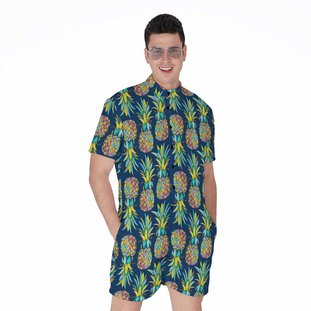 Colorful Pineapple Pattern Print Men's Rompers
